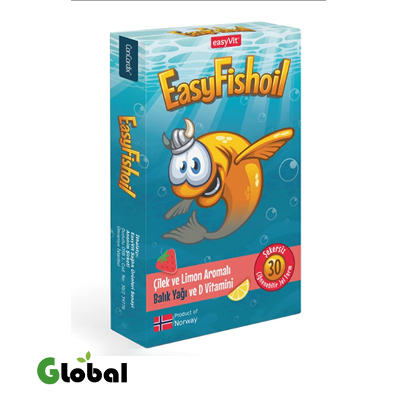 إيزي فيش أويل أوميغا 3 – 30 قرص جل قابل للمضغ – بنكهة الفراولة والليمون