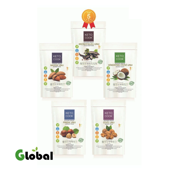 كيتوكوك دقيق خالي من الجلوتين 5 قطع مميزة: دقيق اللوز + دقيق البندق + دقيق الجوز + دقيق جوز الهند + دقيق الخروب 100 جرام × 5