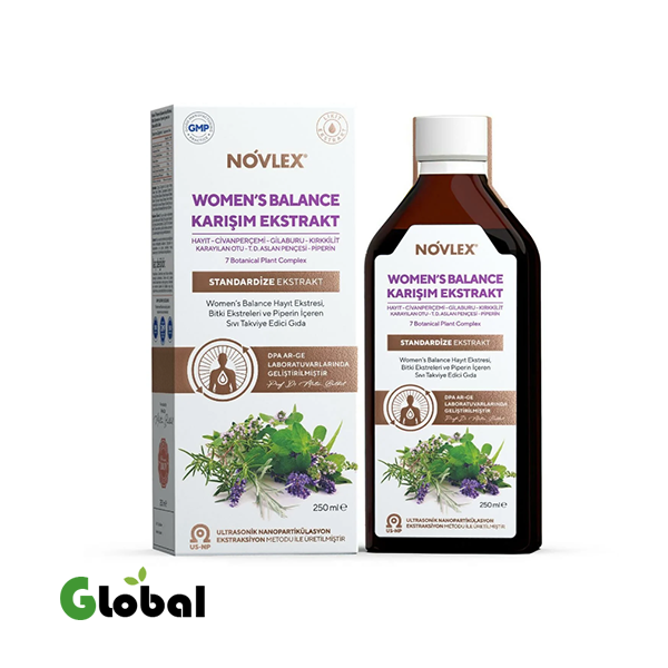 نوفليكس® توازن المرأة - مستخلص فيتكس (حشيشة الهر)، زهور اليوارو، كرز الطيور، ذيل الحصان، السالبيس الأسود، سوا بالميتو، والبيبيرين 250 مل