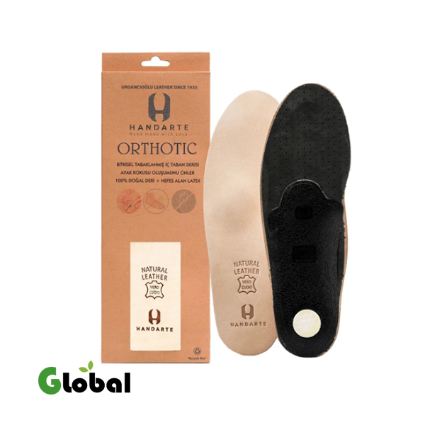 Handarte أورثوبيديكي - تَبانة جلدية لدعم الكعب، القدم المسطحة والتواء القدم - مقاومة للروائح مع دعم للقوس