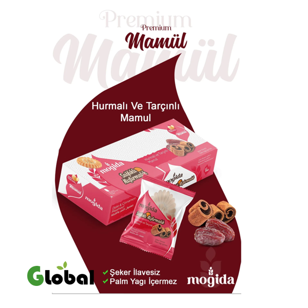 معمول MOGİDA بالتمر والزبدة والقرفة – خالٍ من السكر (1 صندوق = 12 قطعة)